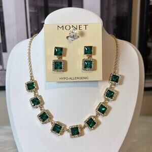 Monet Gold and Green Jewelry Set